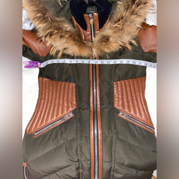 NICOLE BENISTI‎ Courvechal leather&Fox Fur-Trim Chevron Down parka Coat sz small - Picture 14 of 17